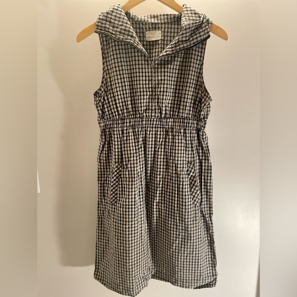 Nili Lotan Black and White Gingham Midi Dress with Hood